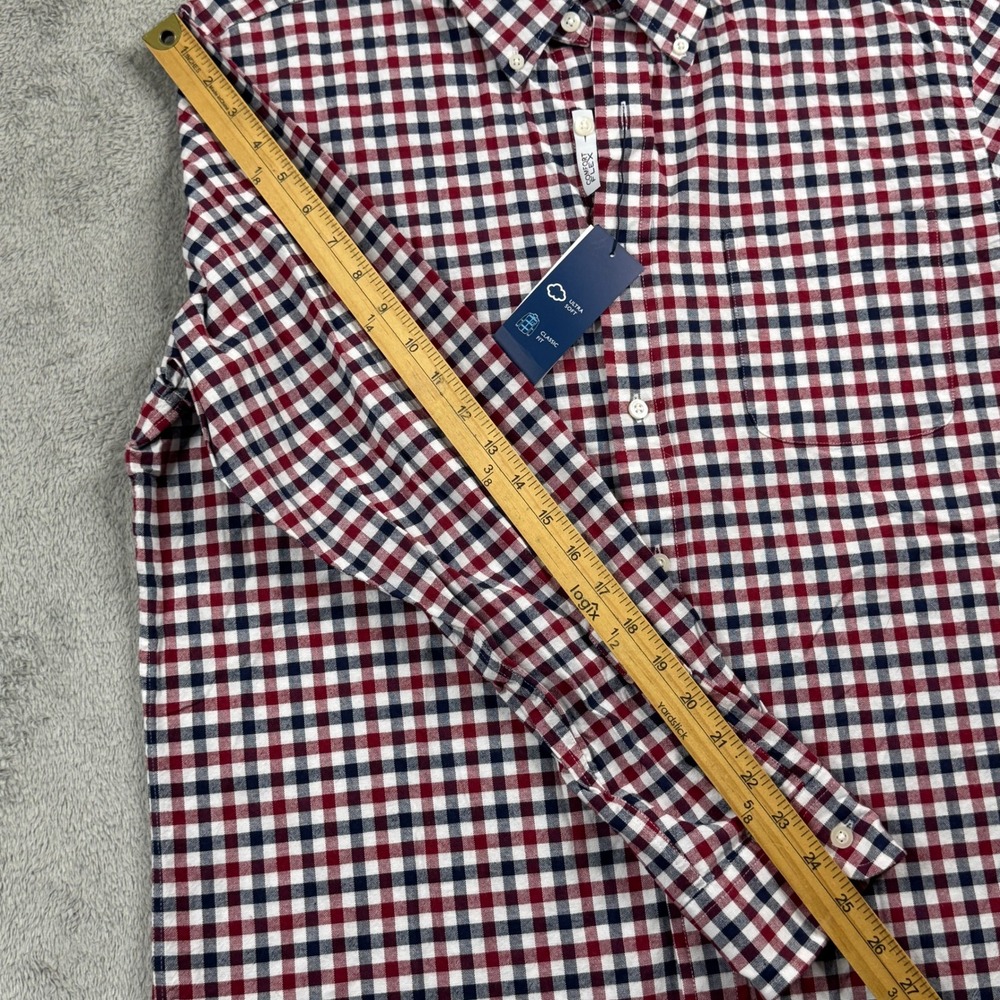NWT Saddlebred Mens Classic Fit Gingham Button Down Shirt Red White Blue Large - Picture 8 of 9